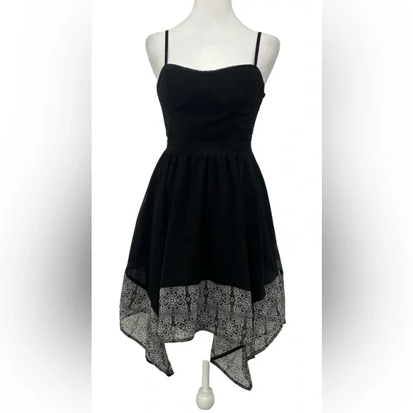 American Eagle Black Chiffon Dress XS S Boho Handkerchief Hem Summer Dark Fairy - Picture 2 of 9